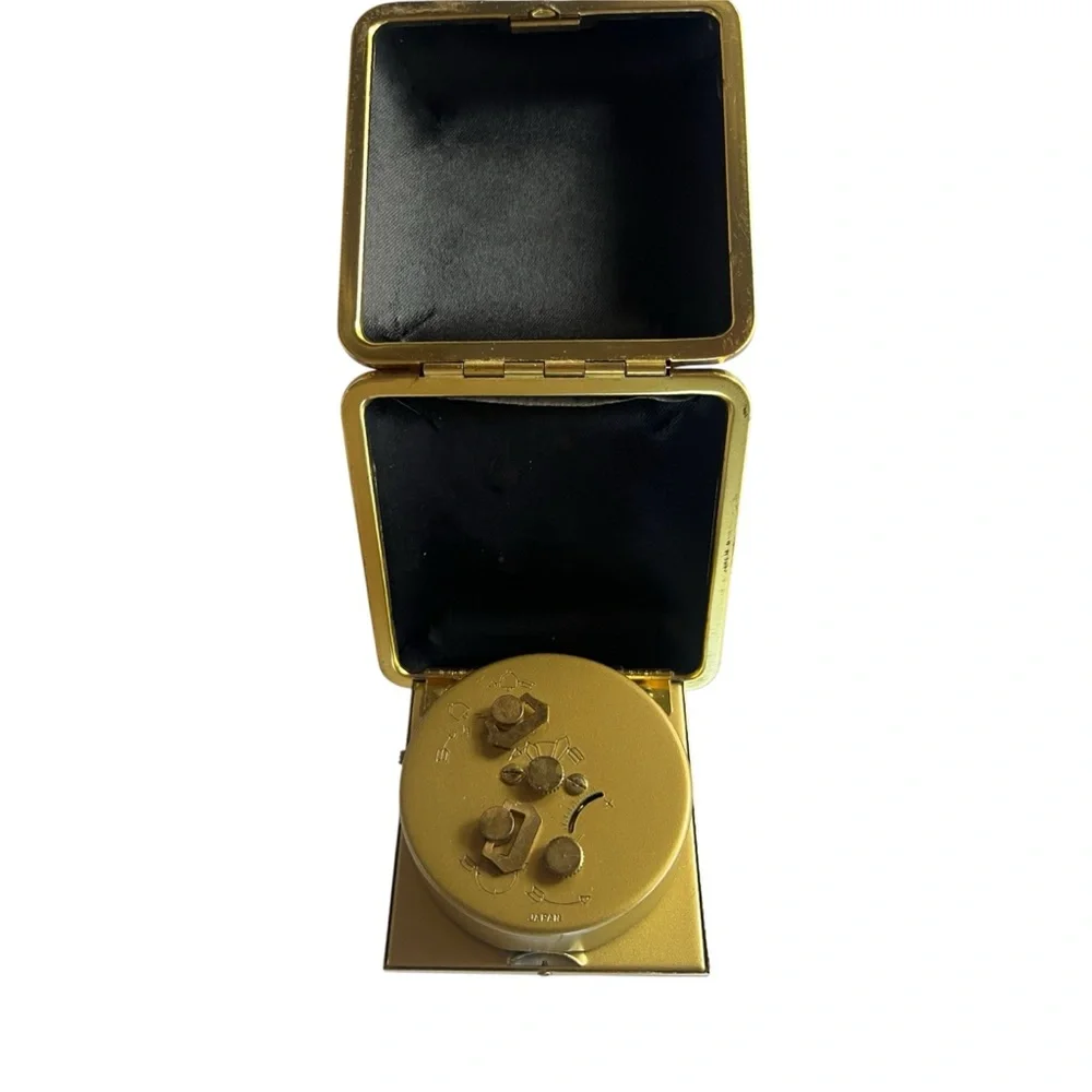 Vintage Bradley Folding Travel Alarm Clock Wind Up Black Gold Tone Working